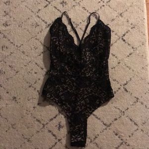 NWT WINDSOR black nude lace body suit